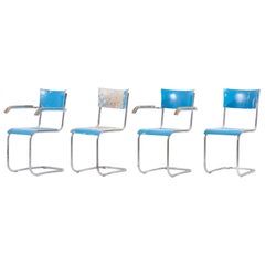 Retro Set of 4 Blue Cantilever Chairs B43 by Mart Stam for Thonet, Germany, 1930s