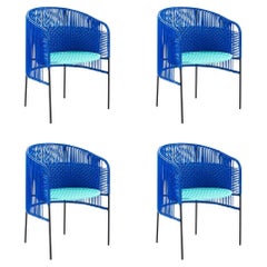 Set of 4 Blue Caribe Dining Chair by Sebastian Herkner