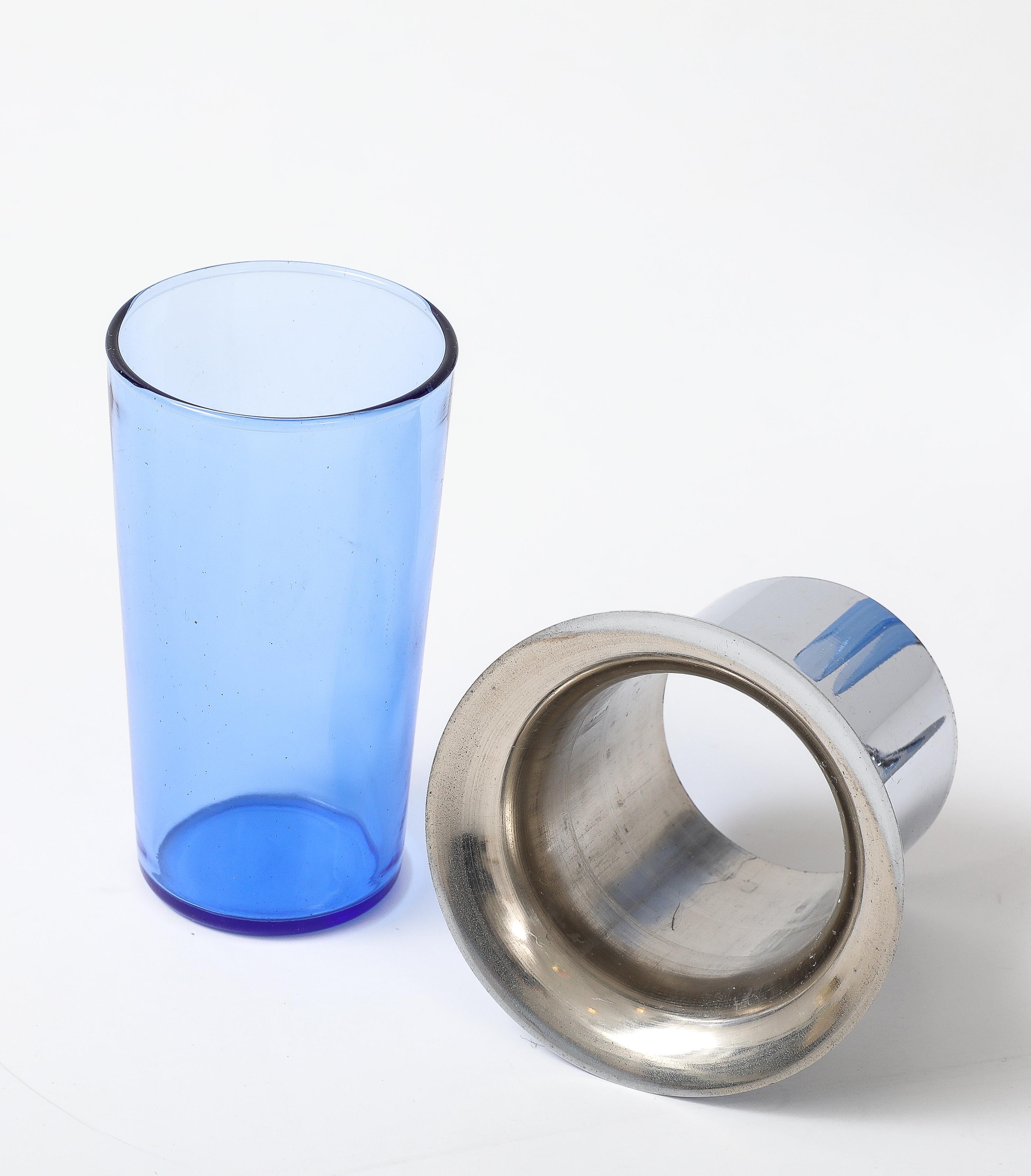 Chase Set of 4 Blue Glasses in Chrome Holders For Sale 1
