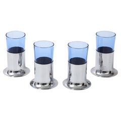 Chase Set de 4 verres bleus dans des supports chromés