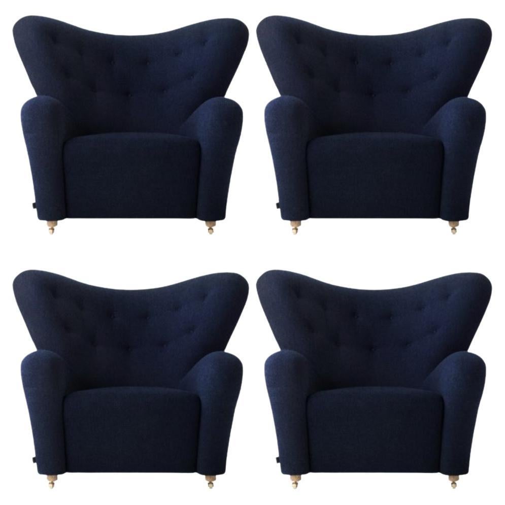 Set of 4 Blue Hallingdal the Tired Man Lounge Chair by Lassen