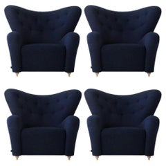 Set of 4 Blue Hallingdal the Tired Man Lounge Chair by Lassen
