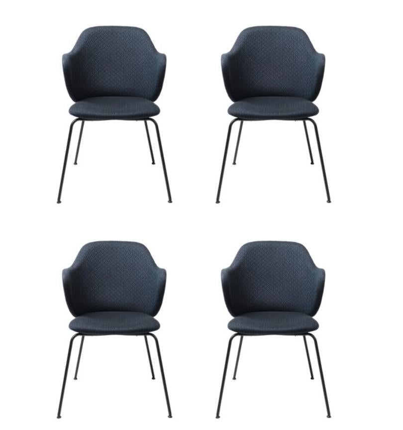 Set of 4 blue Jupiter Lassen chairs by Lassen
Dimensions: W 58 x D 60 x H 88 cm 
Materials: Textile

The Lassen Chair by Flemming Lassen, Magnus Sangild and Marianne Viktor was launched in 2018 as an ode to Flemming Lassen’s uncompromising