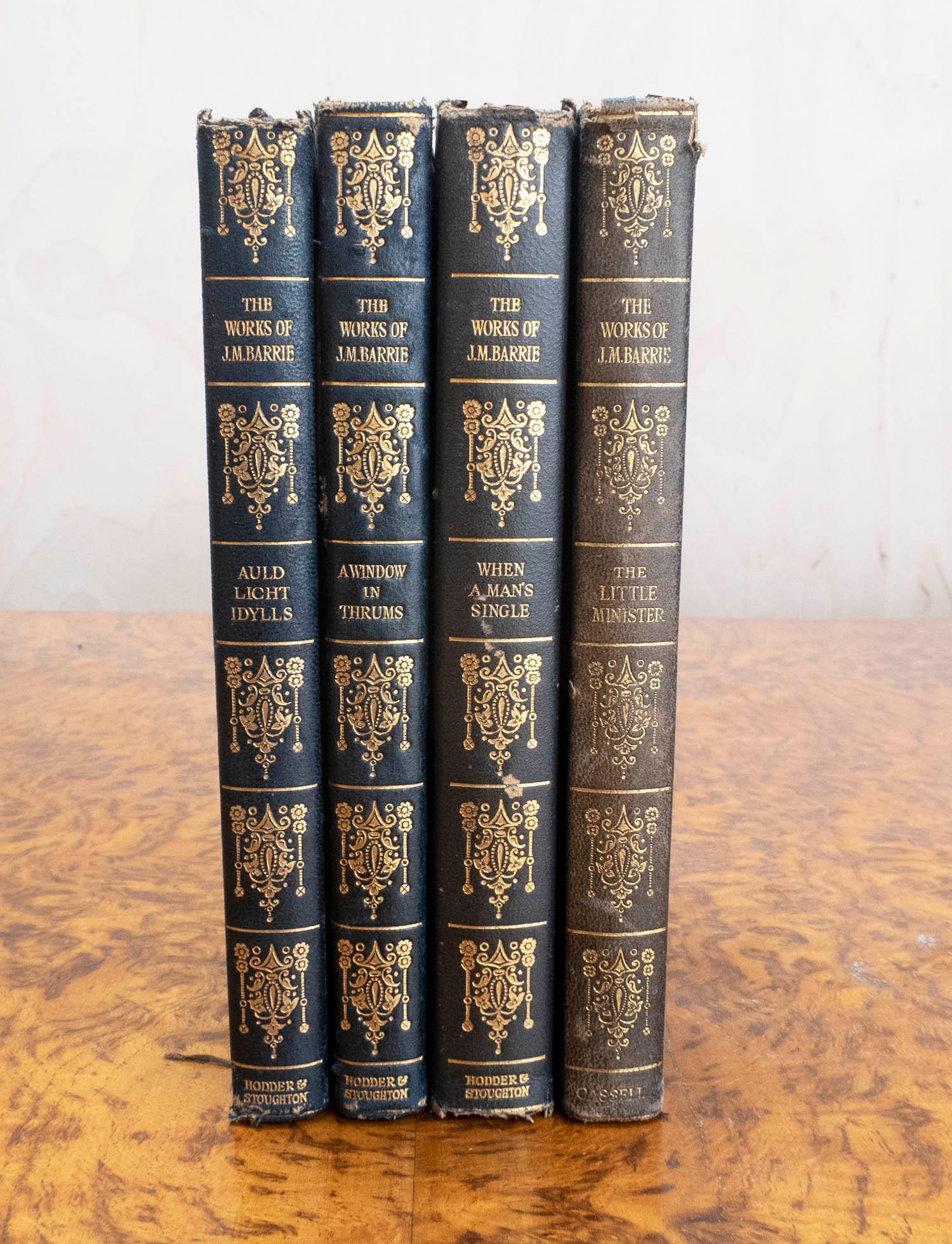 Nice set of The Works of J.M Barrie

Published C.1924

Blue leather with gilt tooling

Gilt facsimile monogram of Barrie on the fronts of 3 of the volumes

Good condition/ minor chips to the tops of the spine

The measurement below relates to the 4