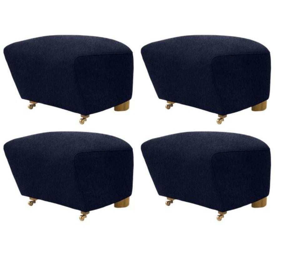 Set of 4 blue natural Oak Hallingdal the Tired Man footstools by Lassen
Dimensions: W 55 x D 53 x H 36 cm 
Materials: Textile

Flemming Lassen designed the overstuffed easy chair, The Tired Man, for The Copenhagen Cabinetmakers’ Guild