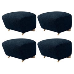 Set of 4 Blue Natural Oak Sahco Zero the Tired Man Footstools by Lassen