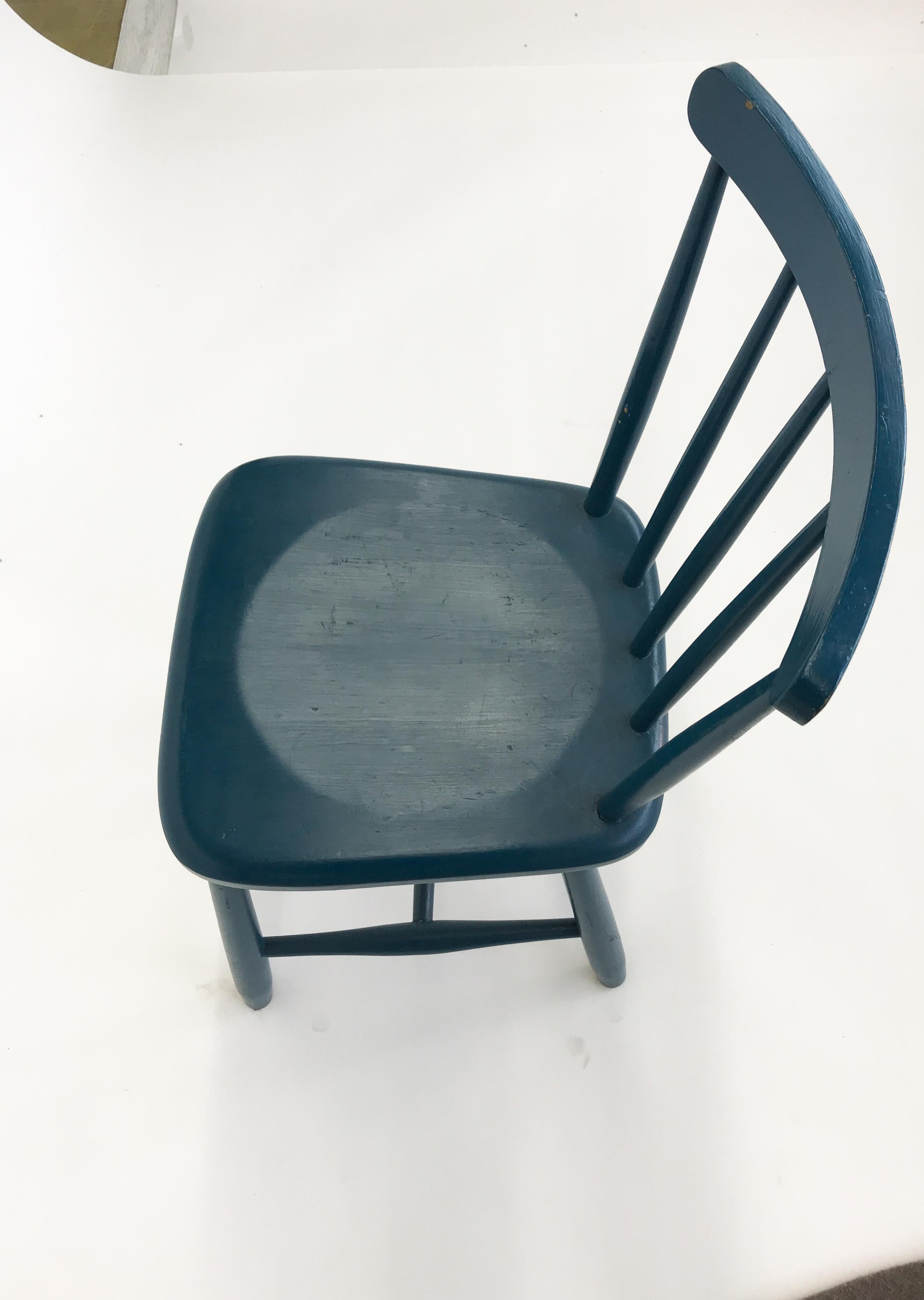 Set of 4 Blue Painted Dining Chairs Kitchen Chair Wood 1