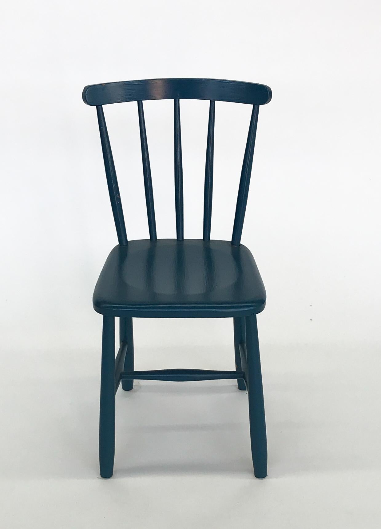 Set of 4 Blue Painted Dining Chairs Kitchen Chair Wood 2