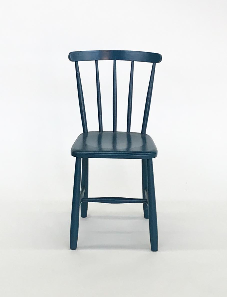 Set of 4 Blue Painted Dining Chairs Kitchen Chair Wood 4
