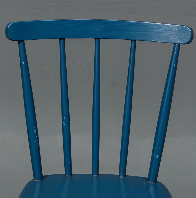 Set of 4 Blue Painted Dining Chairs Kitchen Chair Wood at 1stDibs