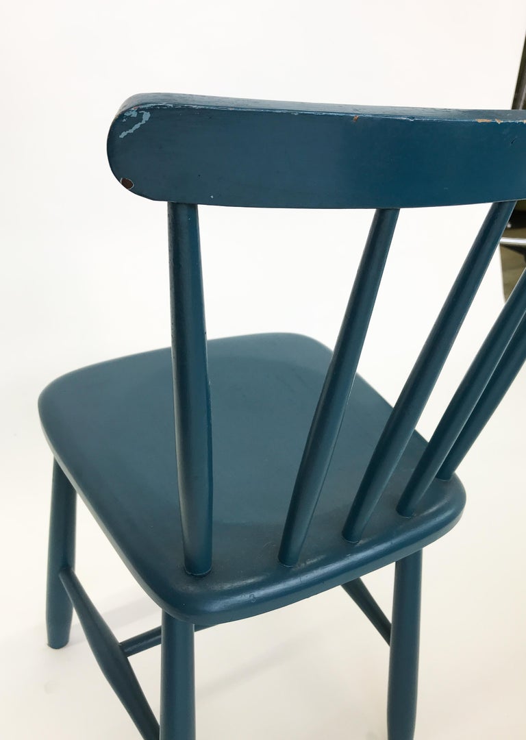 Set of 4 Blue Painted Dining Chairs Kitchen Chair Wood at 1stDibs