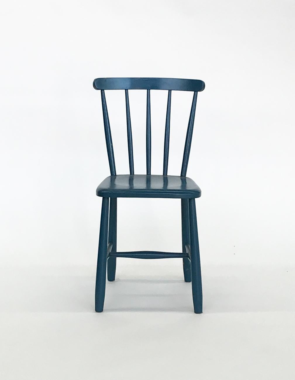 Danish Set of 4 Blue Painted Dining Chairs Kitchen Chair Wood