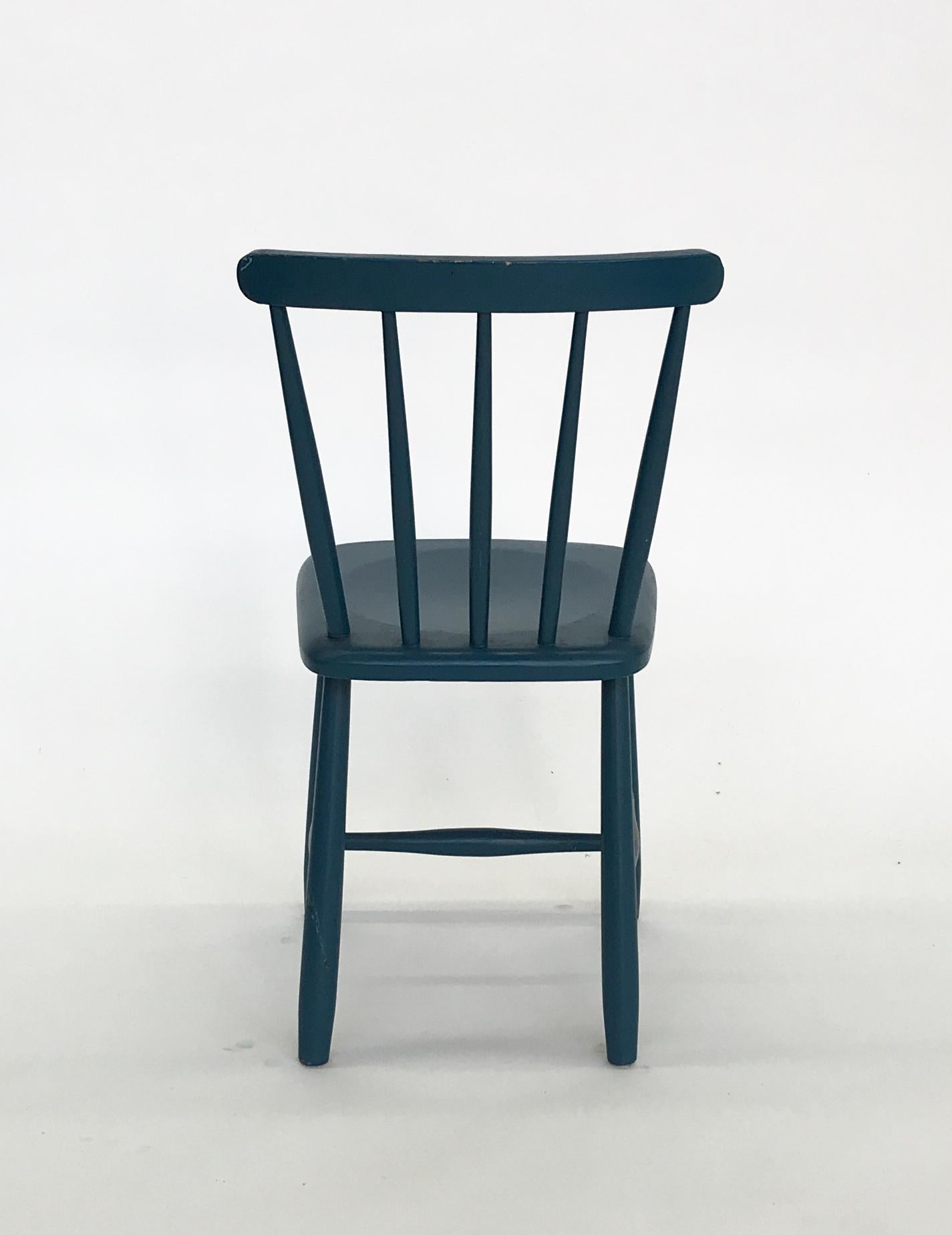 20th Century Set of 4 Blue Painted Dining Chairs Kitchen Chair Wood