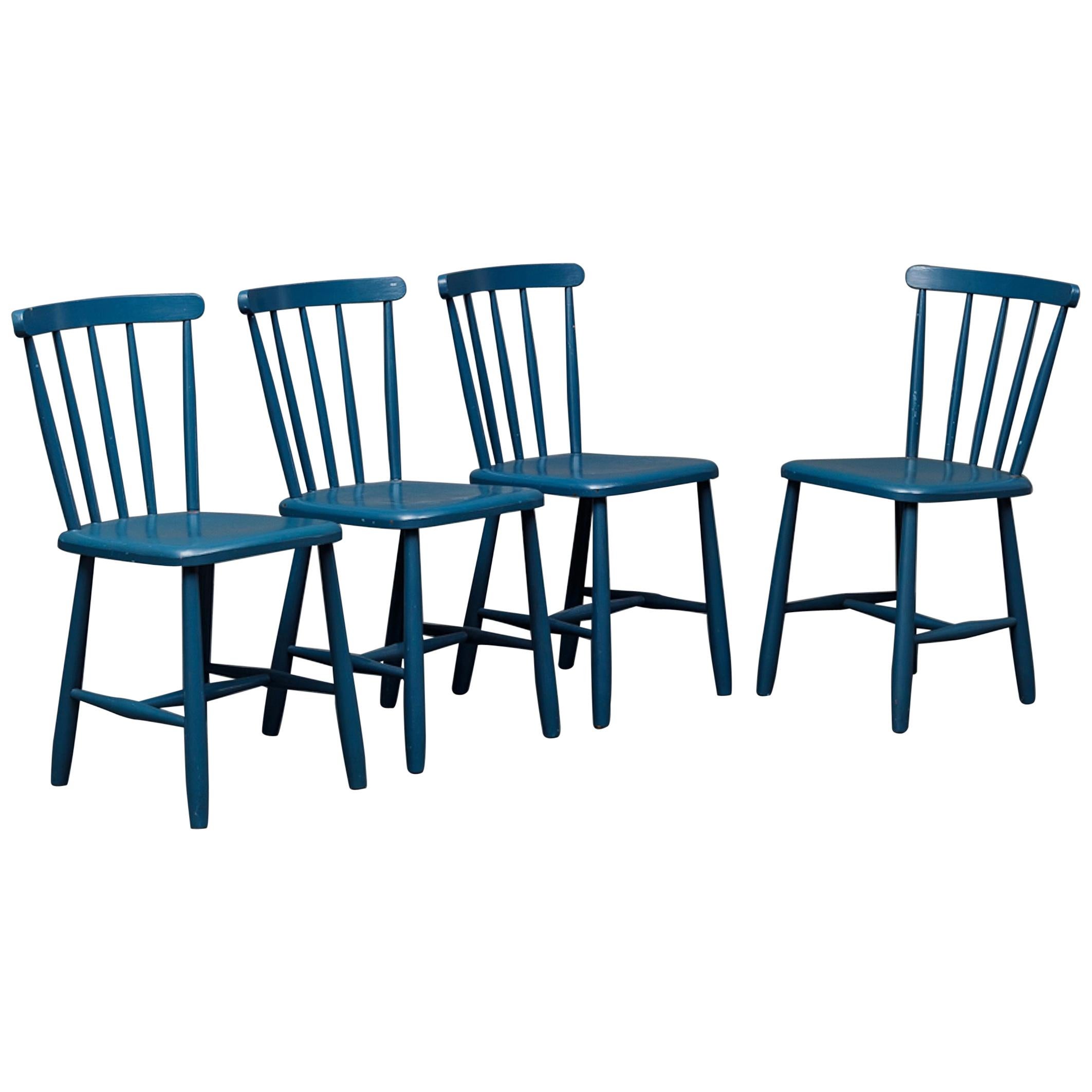 Set of 4 Blue Painted Dining Chairs Kitchen Chair Wood