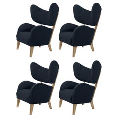 Set of 4 Blue Raf Simons Vidar 3 Natural Oak My Own Chair Lounge Chair by Lassen