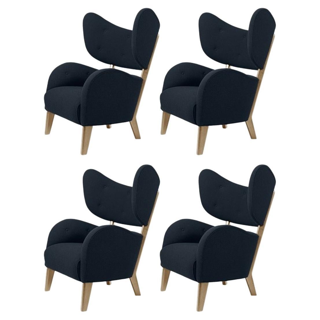 Set of 4 Blue Raf Simons Vidar 3 Natural Oak My Own Chair Lounge Chair by Lassen For Sale