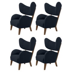 Set Of 4 Blue Raf Simons Vidar 3 Smoked Oak My Own Chair Lounge Chair by Lassen
