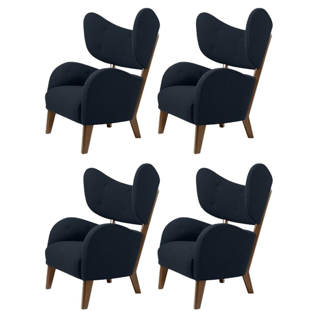 Set of 4 Blue Raf Simons Vidar 3 Smoked Oak My Own Chair Lounge Chair by Lassen