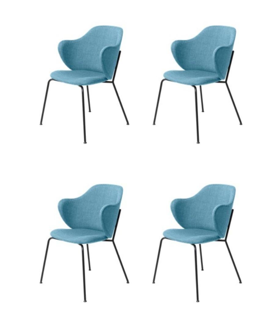 Set of 4 blue remix lassen chairs by Lassen.
Dimensions: W 58 x D 60 x H 88 cm. 
Materials: Textile.

The Lassen chair by Flemming Lassen, Magnus Sangild and Marianne Viktor was launched in 2018 as an ode to Flemming Lassen’s uncompromising