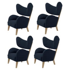 Set of 4 Blue Sahco Zero Natural Oak My Own Chair Lounge Chairs by Lassen