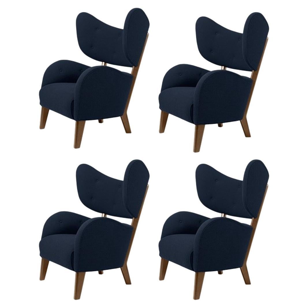 Set of 4 Blue Sahco Zero Smoked Oak My Own Chair Lounge Chairs by Lassen For Sale