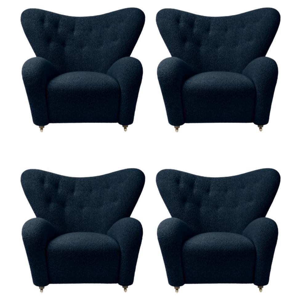 Set of 4 Blue Sahco Zero the Tired Man Lounge Chairs by Lassen