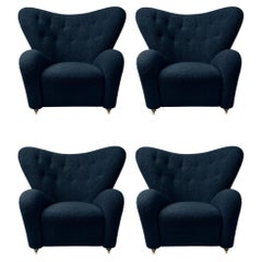 Set of 4 Blue Sahco Zero the Tired Man Lounge Chairs by Lassen
