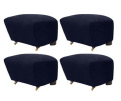 Set of 4 Blue Smoked Oak Hallingdal the Tired Man Footstools by Lassen