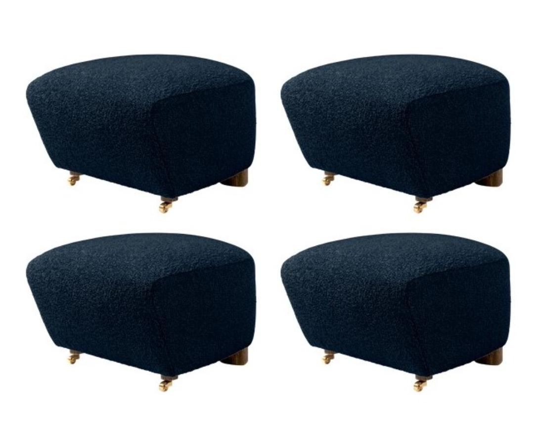 Set of 4 blue smoked oak sahco zero the tired man footstools by Lassen
Dimensions: W 55 x D 53 x H 36 cm 
Materials: Textile

Flemming Lassen designed the overstuffed easy chair, the tired man, for The Copenhagen Cabinetmakers’ Guild Competition