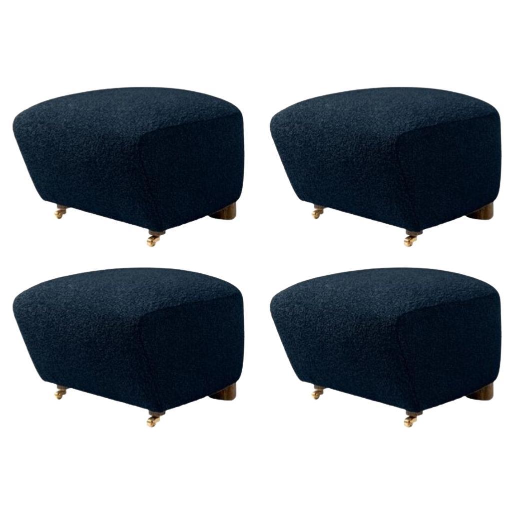 Set of 4 Blue Smoked Oak Sahco Zero the Tired Man Footstools by Lassen For Sale