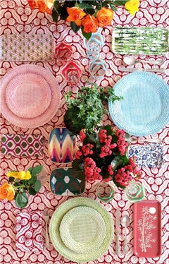 Ensemble de 4 assiettes à dessert en céramique osier bleu fabriquées en Italie