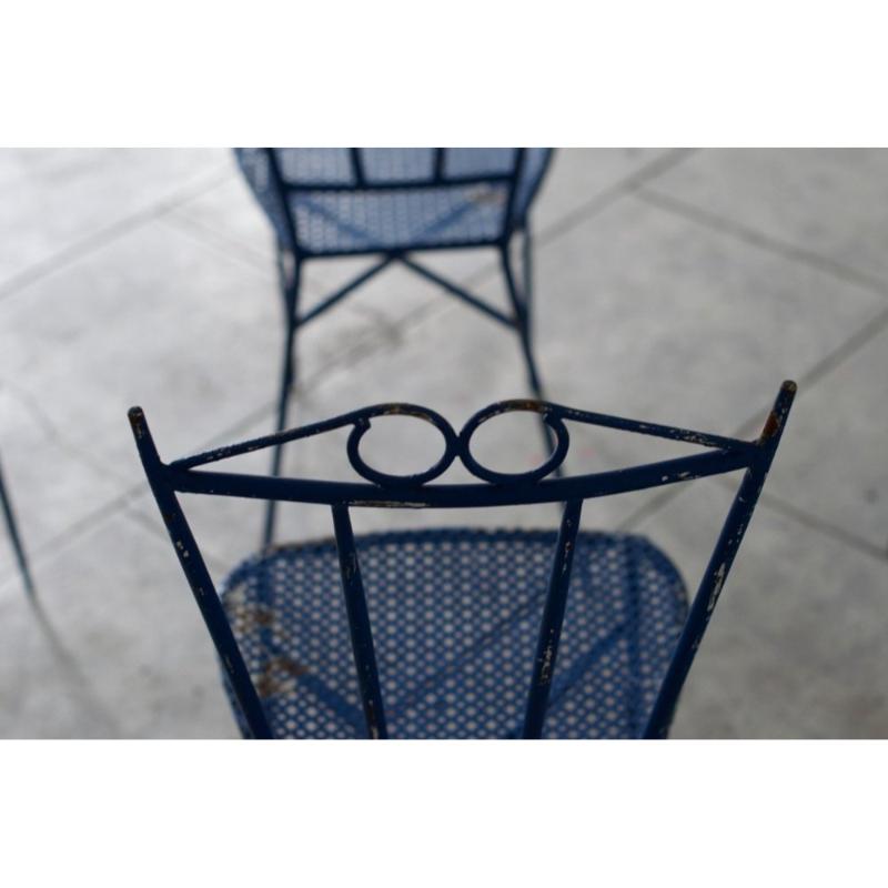 Ensemble de 4 chaises de jardin en fer forgé bleu, 1950 en vente 3