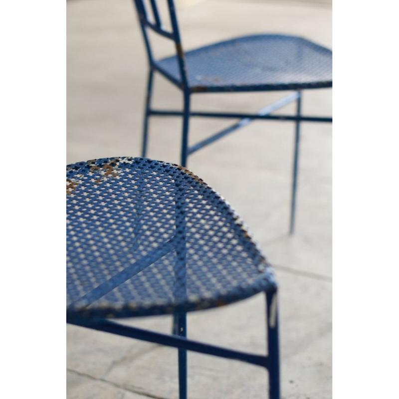 Métal Ensemble de 4 chaises de jardin en fer forgé bleu, 1950 en vente