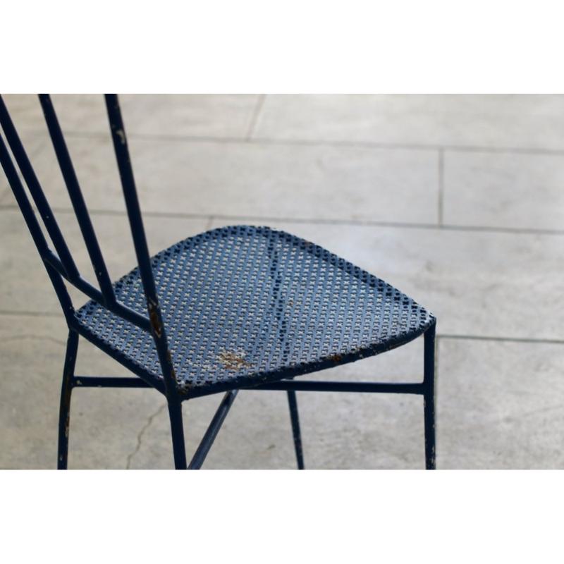 Ensemble de 4 chaises de jardin en fer forgé bleu, 1950 en vente 1