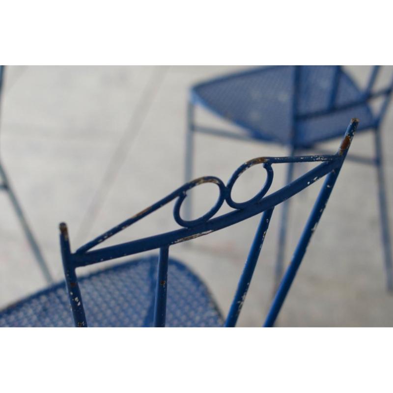 Ensemble de 4 chaises de jardin en fer forgé bleu, 1950 en vente 2