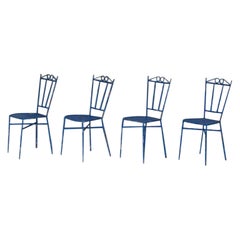 Set of 4 Blue Wrought Iron Garden Chairs, 1950