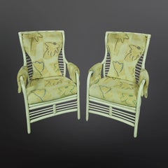 Set of 4 Bohemian rattan lounge chairs plus 1 ottoman, Germany 1980s