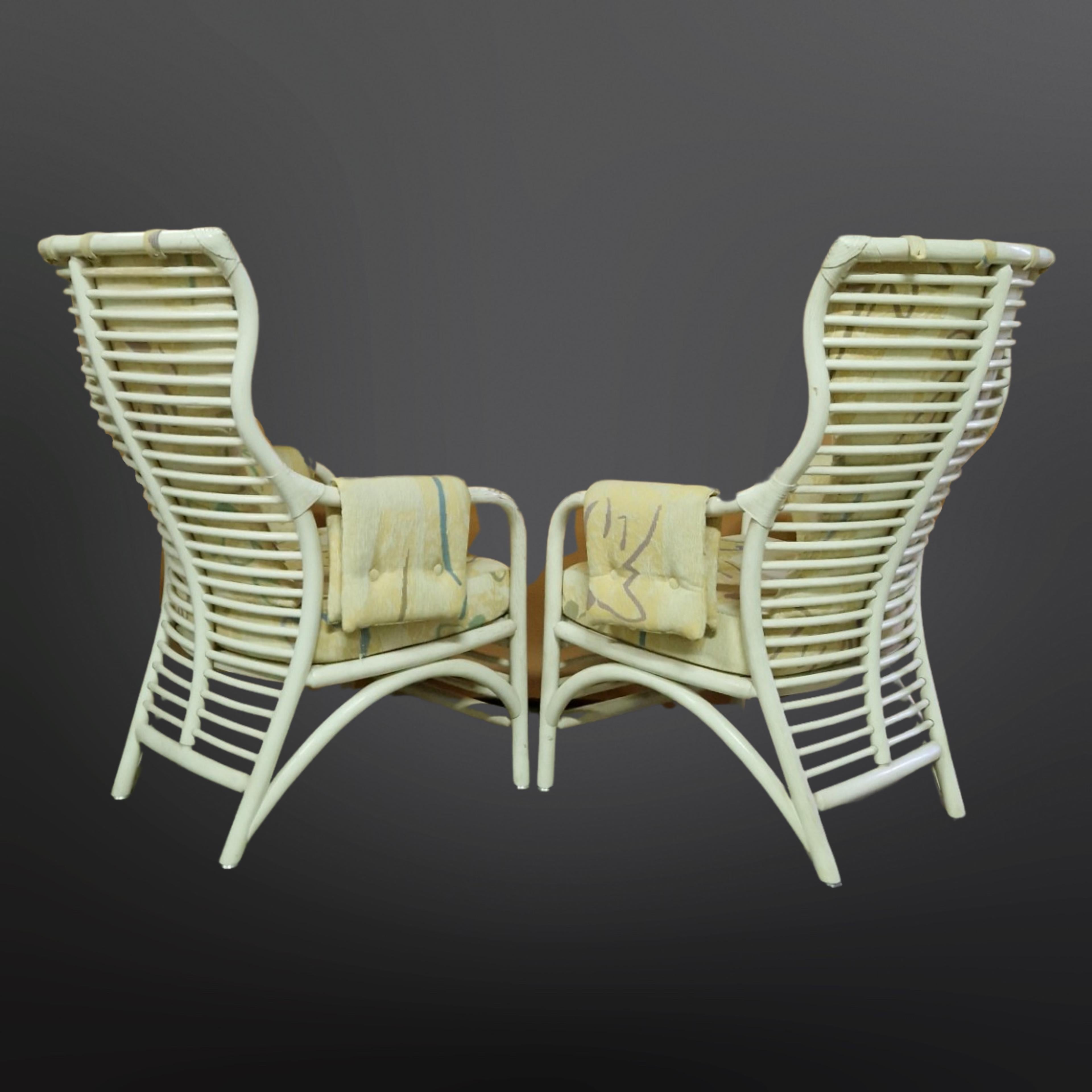 Set of 4 Bohemian rattan lounge chairs plus 1 ottoman, Germany 1980s For Sale 2
