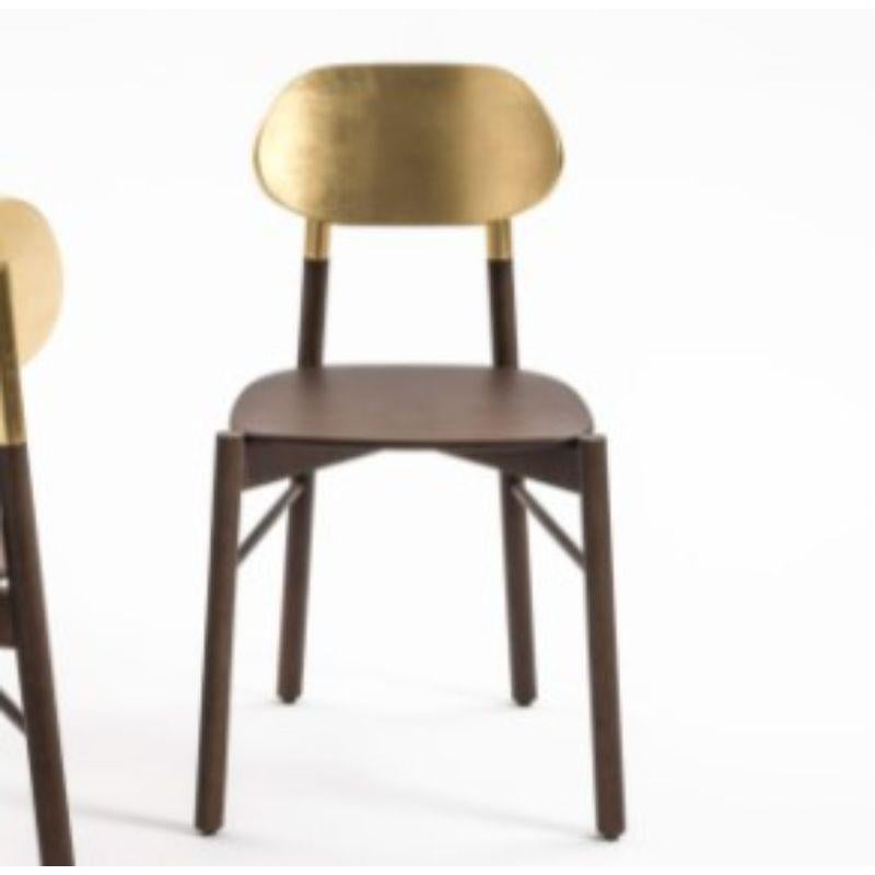 Moderne Ensemble de 4 chaises Bokken, structure en hêtre teinté, feuilles d'or  par Colé Italia en vente