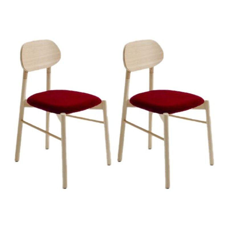 Modern Set of 4, Bokken Upholsered Chair, Natural Beech, Rosso by Colé Italia For Sale