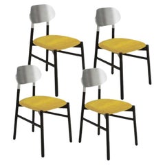 Set of 4, Bokken Upholstered Chair, Black & Silver, Giallo by Colé Italia
