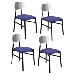 Set of 4, Bokken Upholstered Chair, Black & Silver, Indaco by Colé Italia