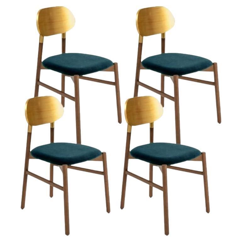 Set of 4, Bokken Upholstered Chair, Canaletto & Gold, Blue by Colé Italia