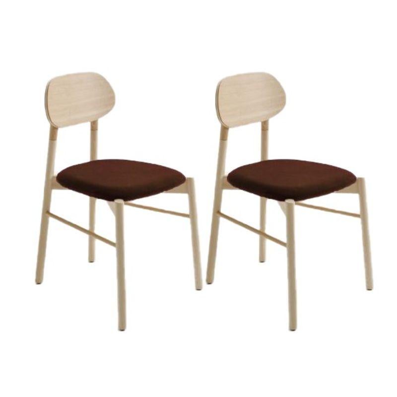 Modern Set of 4, Bokken Upholstered Chair, Natural Beech, Visone by Colé Italia For Sale