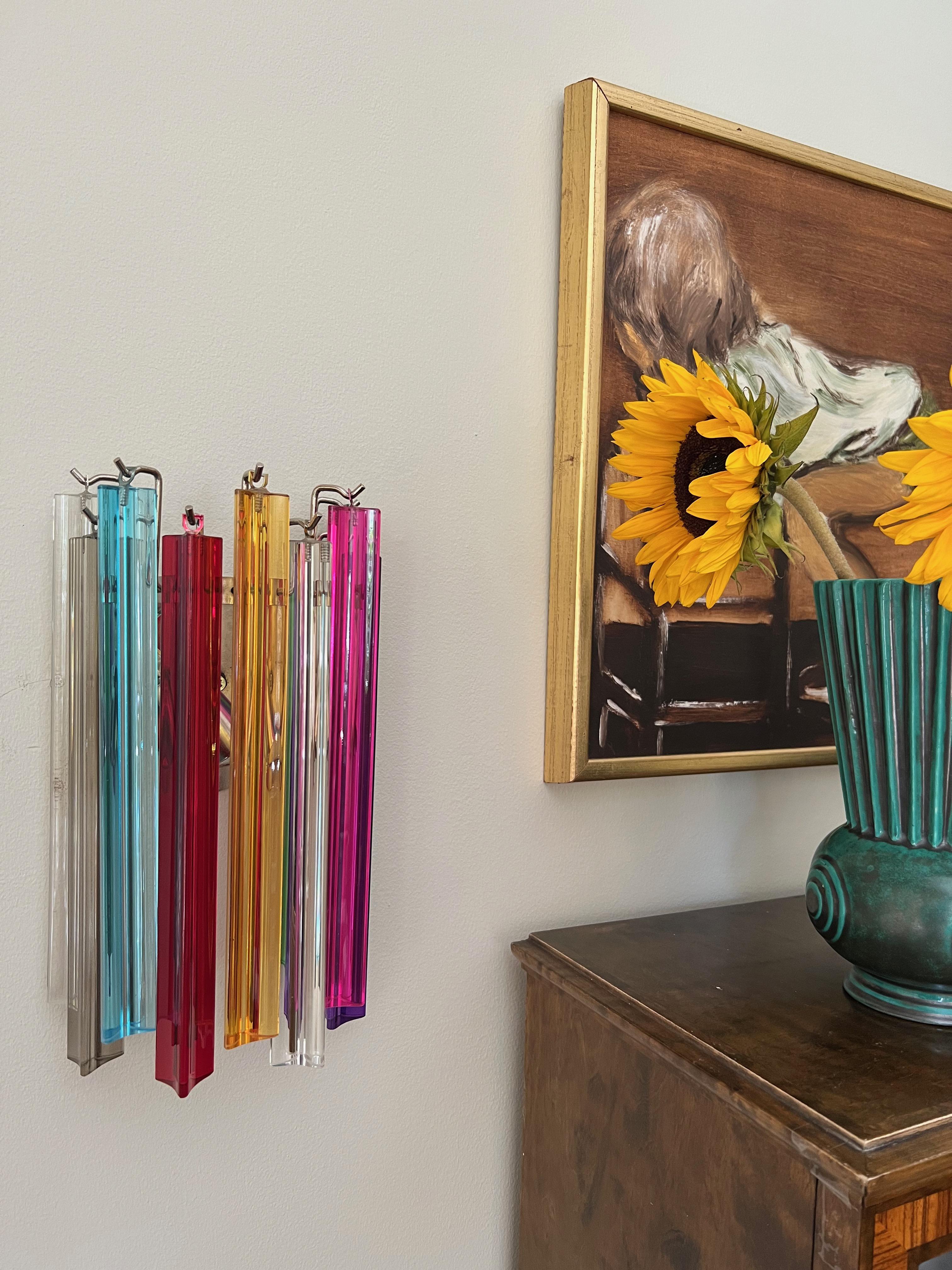 Italian Set of 4 Bold Colorful Murano Wall Sconces For Sale