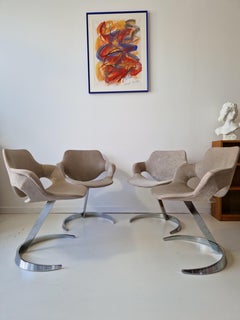 Set of 4 Boris Tabacoff Sphinx Style Cantilever Dining Lounge Chairs 1970