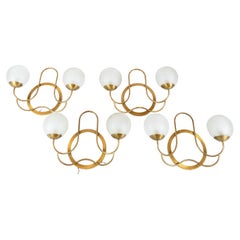 Set of 4 brass and frosted glass wall lamp circa 1970
