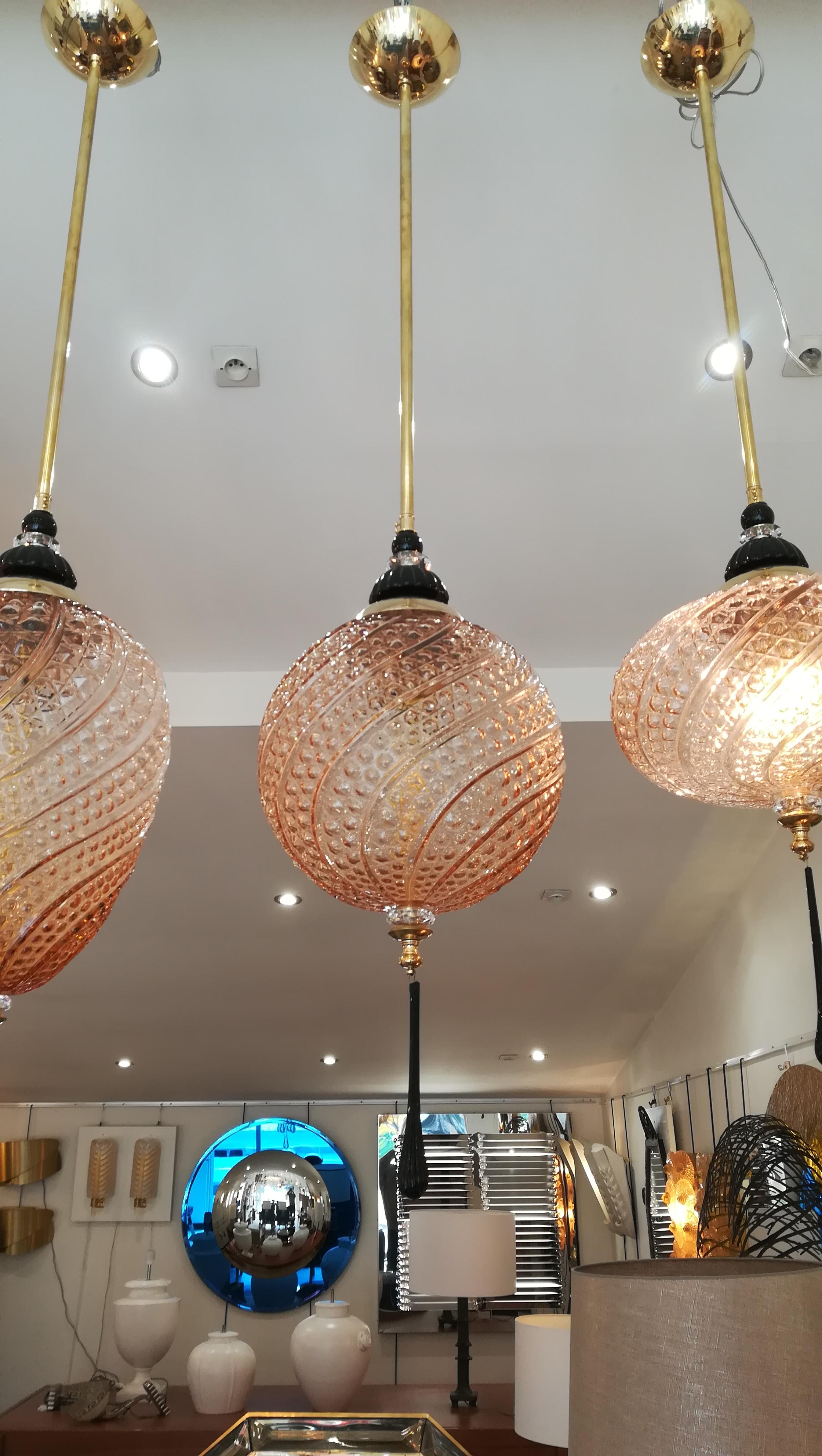 Set of 4 Brass and Glass Lanterns For Sale 2