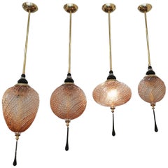 Set of 4 Brass and Glass Lanterns