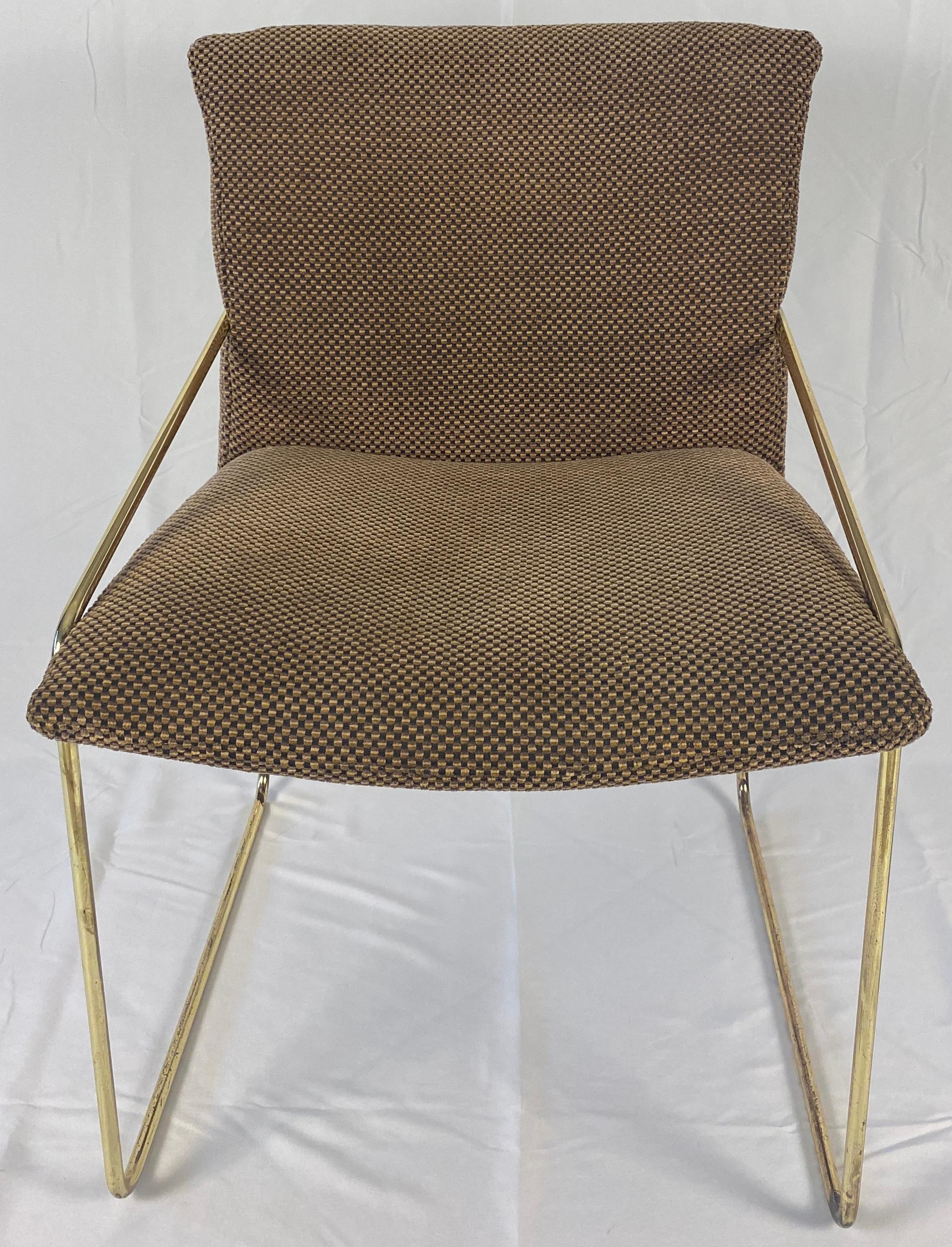 American Set of 4 Brass and Upholstered Side Chairs in the Style of Milo Baughman